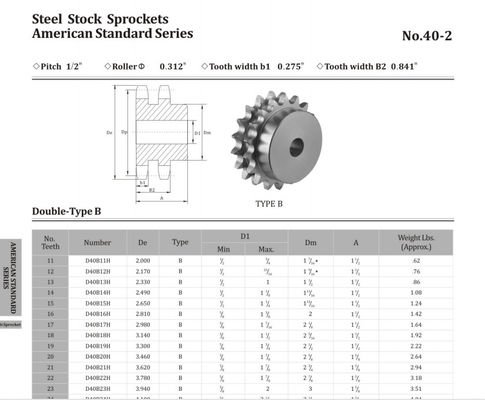 SS Double Strand Roller Chain Sprockets , Double Row Sprocket 50B15T